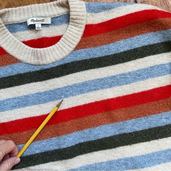 Madewell Balloon Sleeve Striped Crew Neck Sweater Coziest Yarn Payton Pullover - Picture 8 of 12